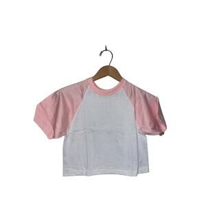 1980s 70s Vintage Sportswear White Pink Crop Top Shirt Never Worn VTG S Small